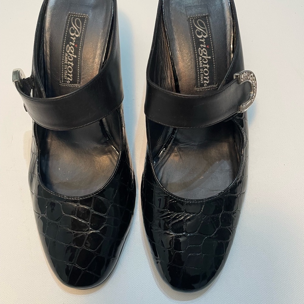 Brighton Black Croc-Embossed Heels Size 6.5M SB-AO